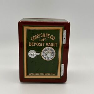 Clay In Mind Cody Safe Co Piggy Bank Green Maroon Ceramic Deposit Vault